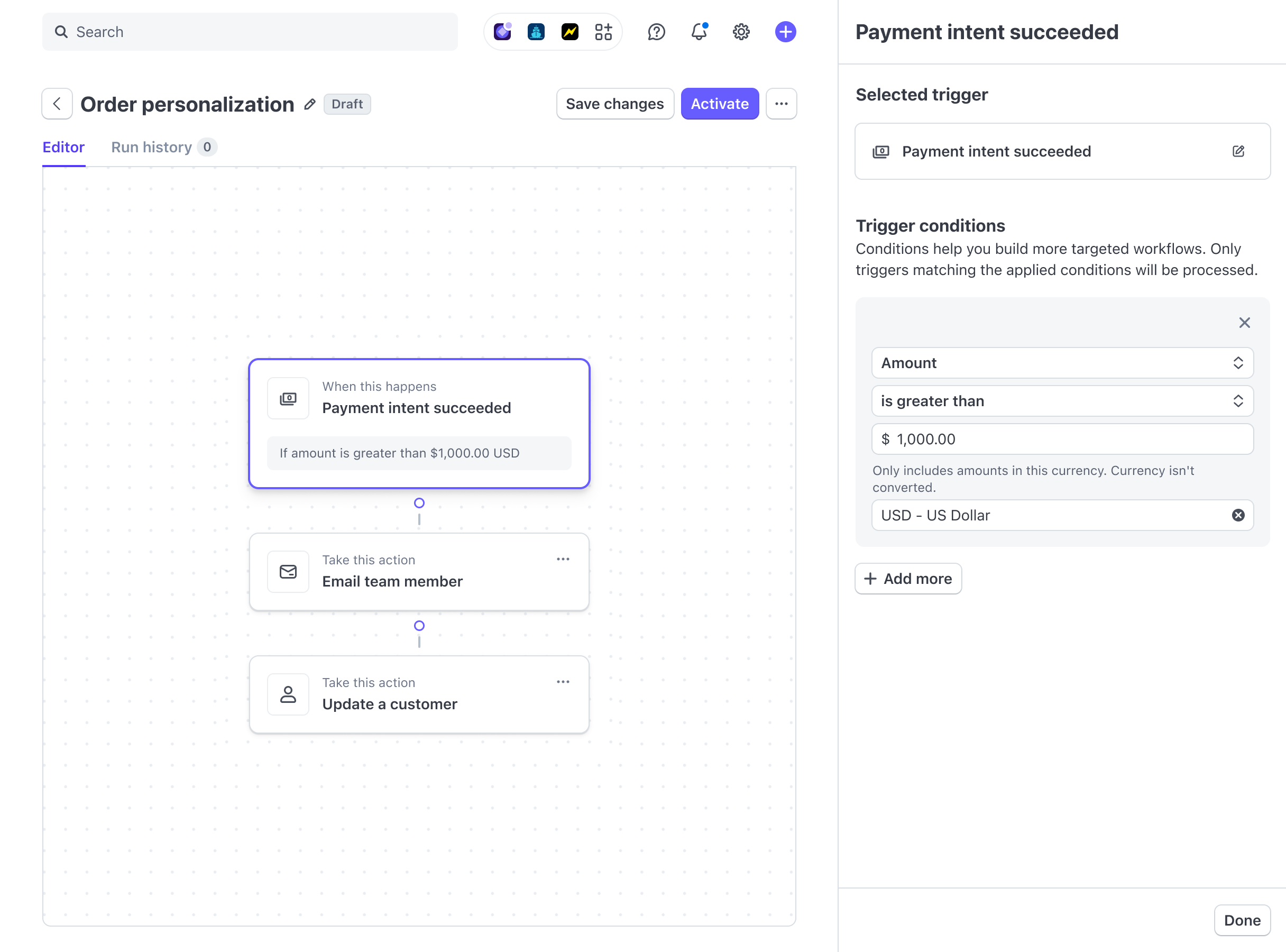 The Workflows visual builder in the Dashboard