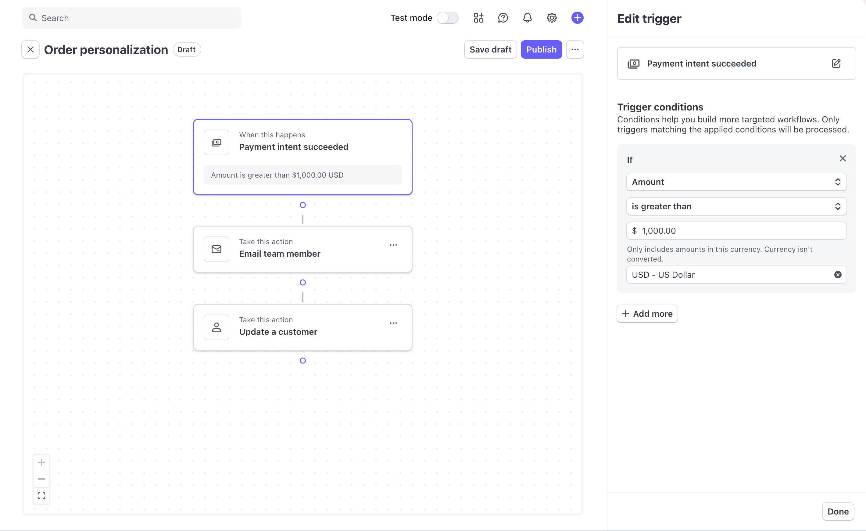 ダッシュボードの Workflows ビジュアルビルダー